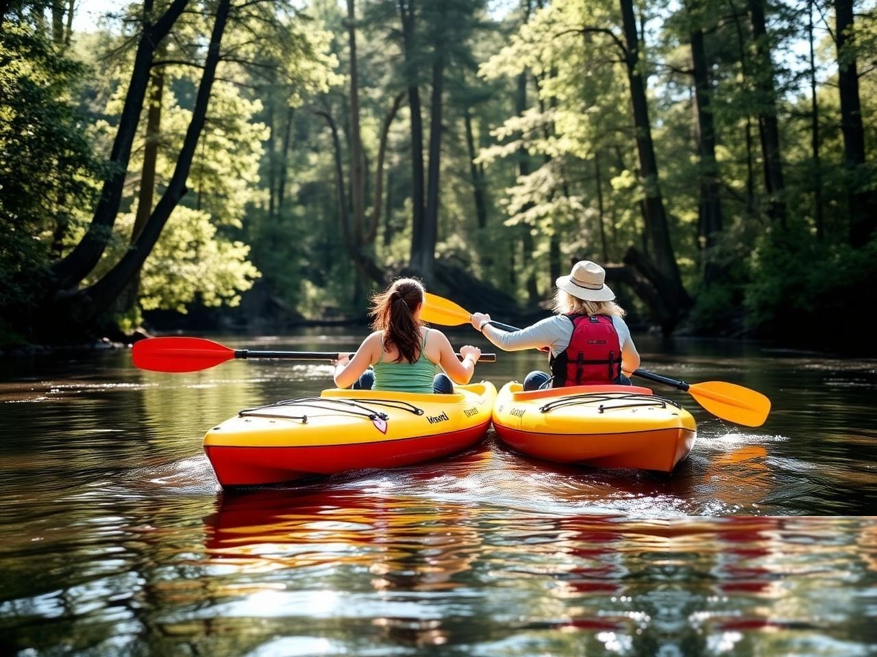 Rodzina na spływie kajakowym rzeką Obrą